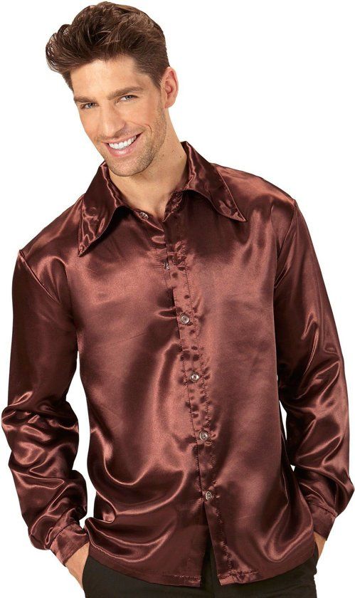 Panda - Cool Dancer Discoshirt 70s, Bruin Man Small Carnaval kostuum Verkleedkleding