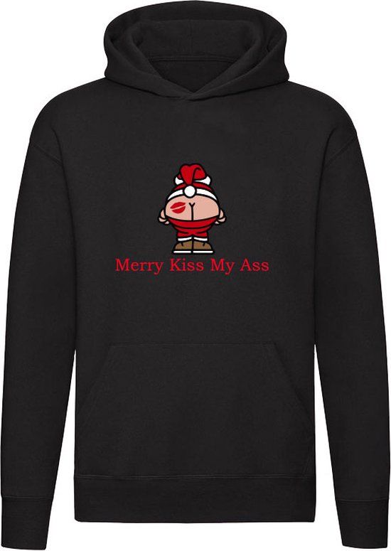 Merry Kiss My Ass Hoodie - 5XL - Unisex - Zwart