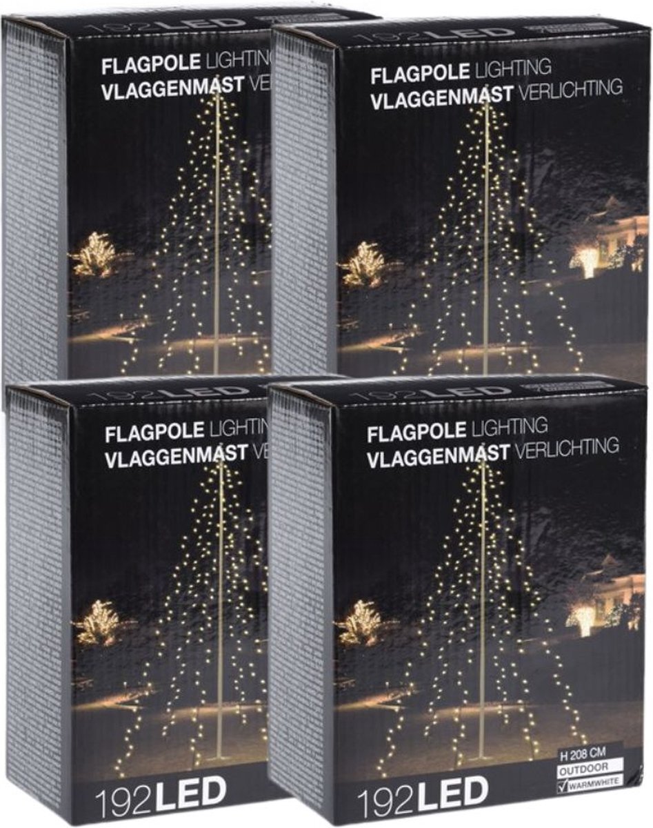 WAYS. Kerstverlichting - Vlaggenmast - 4 stuks - 192 LED's - Hoogte: 208 cm - Warm wit