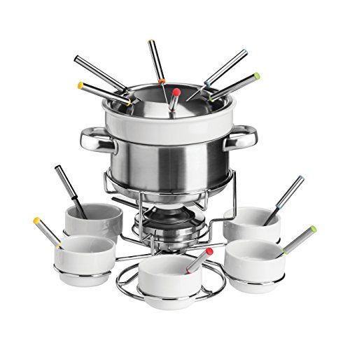 Premier Housewares Stainless Steel/Porcelain Fondue Set, White