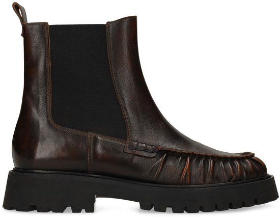 Manfield - Dames - Donkerbruine leren chelsea boots - Maat 40