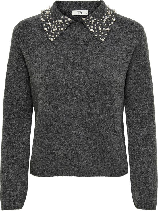 Jacqueline de Yong Trui Jdyaubray Life L/s Pearl Collar Pul 15359787 Dark Grey Melange/white Pearls Dames Maat - S