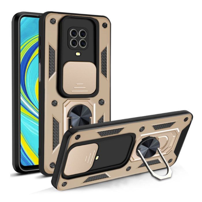 CYYWN Xiaomi Redmi Note 8 Pro - Armor Case with Kickstand and Camera Slide - Gold