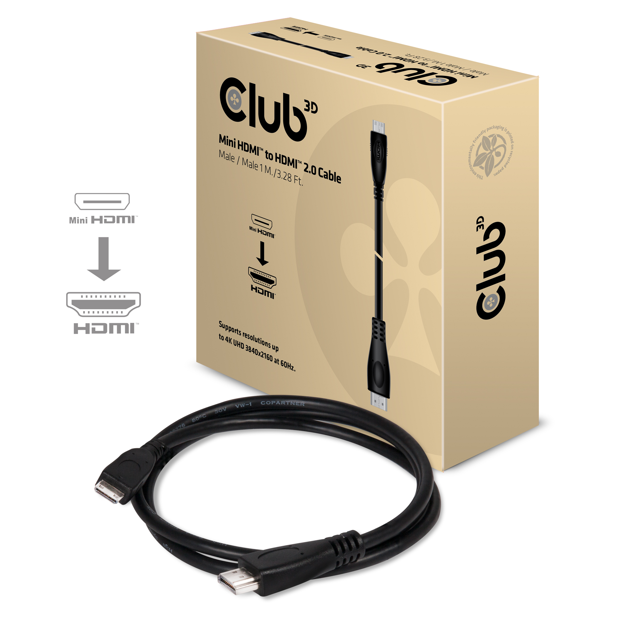 Club 3D Mini HDMI™ to HDMI™ 2.0 4K60Hz Kabel 1Meter