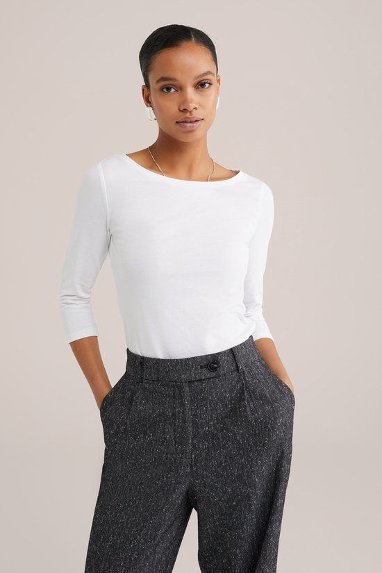 WE Fashion Dames T-shirt met driekwart mouwen Wit L