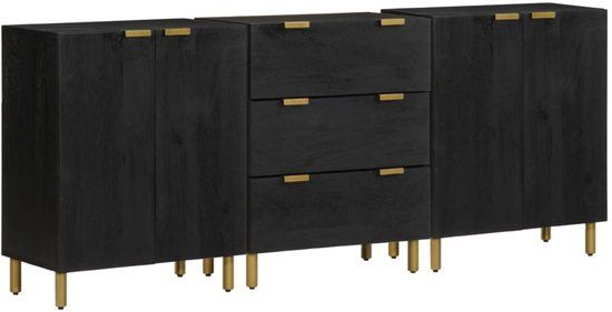 vidaXL 3-delige Dressoirs bewerkt hout zwart