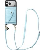 AVY Leren Hoesje geschikt voor Apple iPhone 17 Pro Max | Met Koord en Kaarthouder | Compatibel met MagSafe | Leather Case met Crossbody Koord & Wallet | Long Leather | Croco Blauw