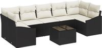 vidaXL Bankstel 8-delig Zwart en Crème Polyrattan