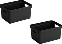 Bellatio Decorations Sunware Opbergbox Sigma - 2x stuks - kunststof - zwart - 13 liter - Opbergbakken/opbergers - 35 x 25 x 18 cm