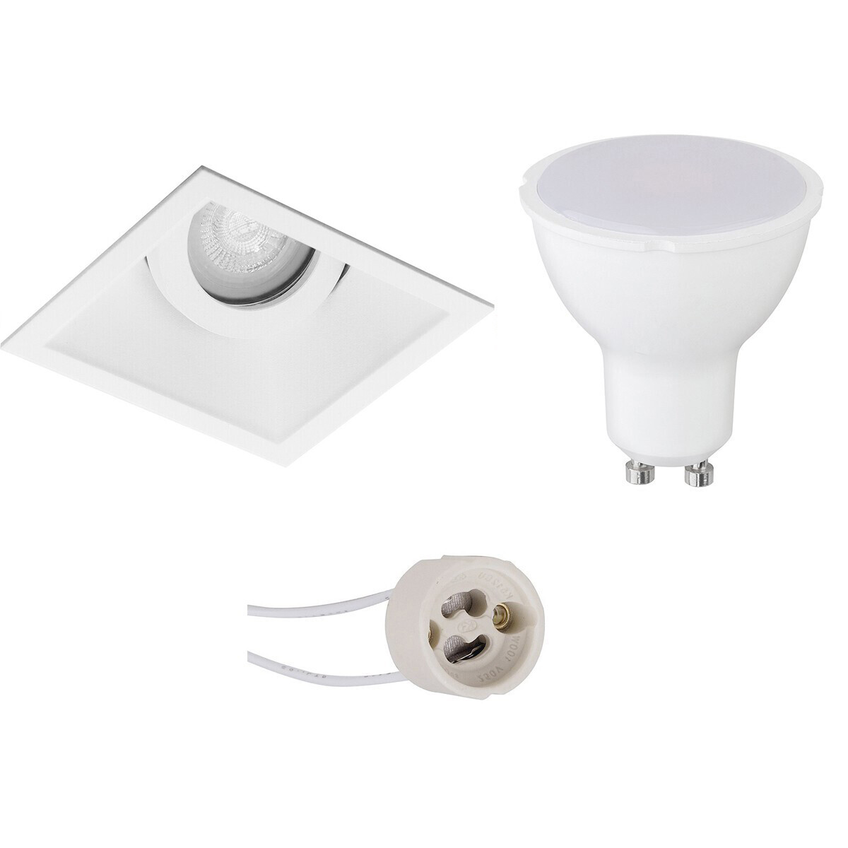 BES LED LED Spot Set - Pragmi Zano Pro - GU10 Fitting - Dimbaar - Inbouw Vierkant - Mat Wit - 6W - Helder/Koud Wit 6400K - Kantelbaar - 93mm