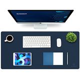 K KNODEL K KNODEL-Bureaulegger, Bureaumat, 43cm x 90cm PU-Lederen Bureau-vloeipapier, laptop bureaumat, waterdicht bureau-schrijfblok voor kantoor en thuis, dubbelzijdig (4390, Donkerblauw / Geel)