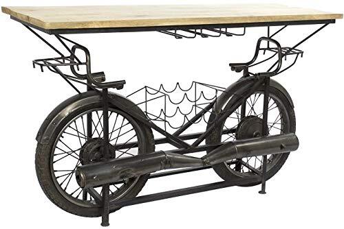 DRW flessenrek voor motorfiets van metaal en hout met handvat in zwart en naturel, 155 x 56,5 x 96,5 cm