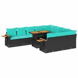 vidaXL 11-delige Loungeset met kussens poly rattan acacia zwart