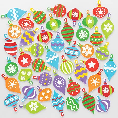 Baker Ross FC168 Kerstbal foam stickers - Pak van 200, Kinder stickers, Ideaal voor Kinder Knutselprojecten, Geweldig voor Kaarten maken en het versieren van plakboeken