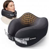 TRAVARA Nekkussen The Daydreamer - Reiskussen met Duo Density Traagschuim - Voor Vliegtuig - Auto Kussen - Memory Foam - Donkergrijs