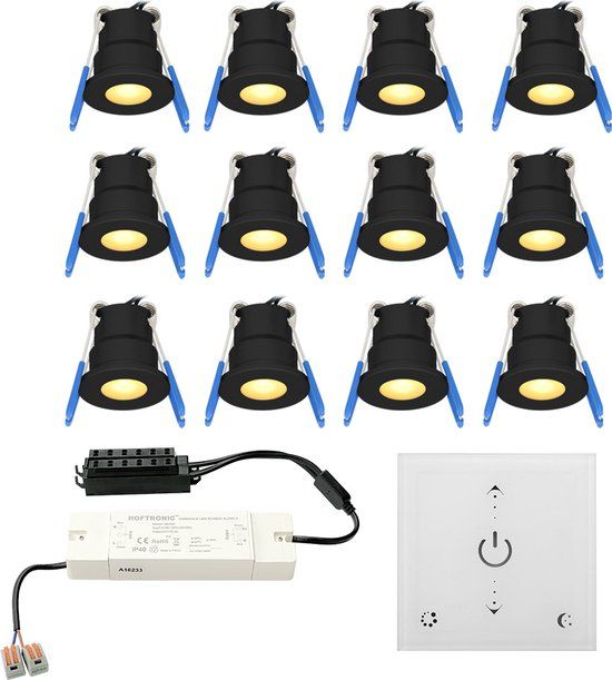 HOFTRONIC Milano - LED Inbouwspot - 12x3W - Zwart - IP65 - 2700K - Dimbaar - 12V