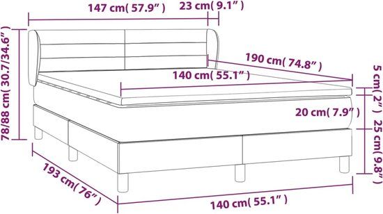 VidaXL Boxspring met Matras Stof Donkerbruin 140x190 cm