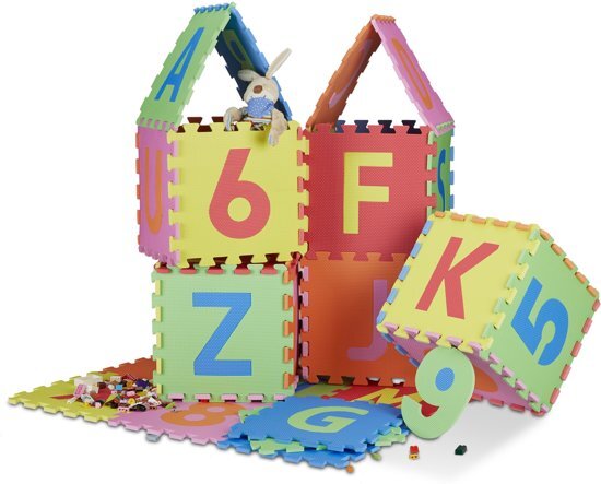 Relaxdays speelkleed 86 delen - puzzelmat - letters en cijfers - speelmat - speeltapijt