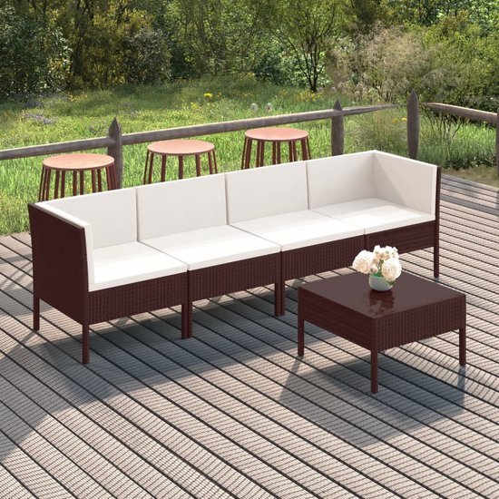 The Living Store Loungeset Barcelona - Tuinmeubelen - 57x69x69 cm - Bruin - Crèmewit