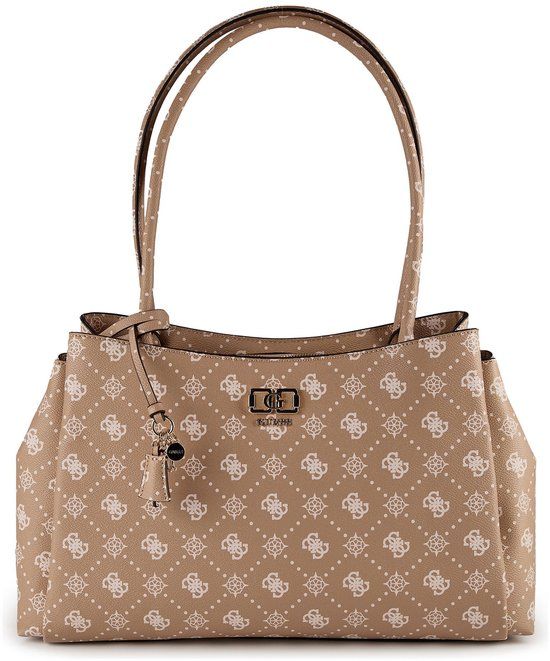 GUESS Emelie Logo Girlfriend Carryall Schoudertas Biscotti Logo Lichtbruin