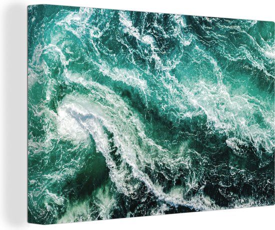OneMillionCanvasses Canvas Schilderij Oceaan Waves Zee Blauw - 180x120 cm