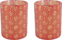 Countryfield Luxe theelichthouder - 2 stuks - Glas - Rood/Goud
