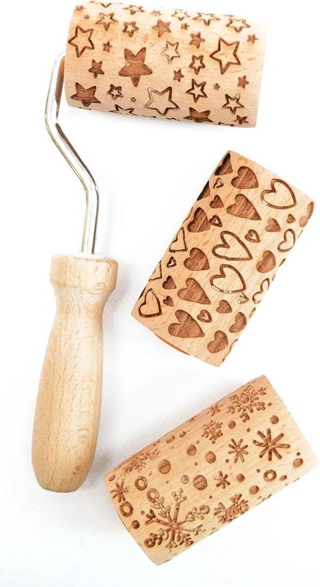 ScrapCooking ScrapCook 3963 Cookie Roll Set met 3 mini-rollen om hout te bakken met motieven – decoraties met reliëf – bakvorm decoratie koekjes, gezandstraald, koekjes