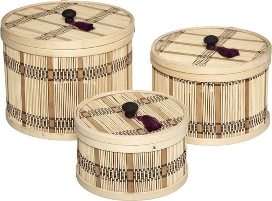 Atmosphera Opberger set Nam nam Bamboe - 3 stuks - Set van 3 doosjes - Decoratieve opslag