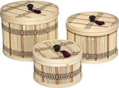 Atmosphera Opberger set Nam nam Bamboe - 3 stuks - Set van 3 doosjes - Decoratieve opslag