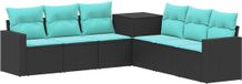vidaXL Bankstel 2 zitplaatsen Zwart en Blauw Poly Rattan en Staal