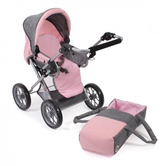 Bayer Chic Poppenwagen Leni combi (lichtgrijs/roze) - Wandelwagen - 43cm duwstanghoogte