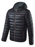 Black Crevice Gewatteerde jas voor heren, licht donsjack in verschillende kleuren en maten, winddichte regenjas voor heren, donsjack met synthetische vezelvulling, jas met capuchon, Zwart/Rood, 52