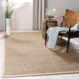 SAFAVIEH Vloerkleed met natuurlijke vezels - 4' vierkant, natuurlijk & beige, rand mandweefsel zeegras ontwerp, onderhoudsvriendelijk, ideaal voor gebieden met veel verkeer in woonkamer, slaapkamer (NF114A)