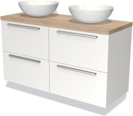 Maxaro Badkamermeubel Modulo Plato 120cm Mat Wit 4 Lades Lichtbruin Eiken