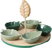 Excellent Houseware Tapas Serveerschaaltjes Leaf - Groen - Set van 5 stuks op dienblad