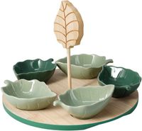 Excellent Houseware Tapas Serveerschaaltjes Leaf - Groen - Set van 5 stuks op dienblad