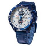 Vostok Europe Almaz Space Station Montre chronographe pour homme avec bracelet en cuir, argent/bleu, sangle
