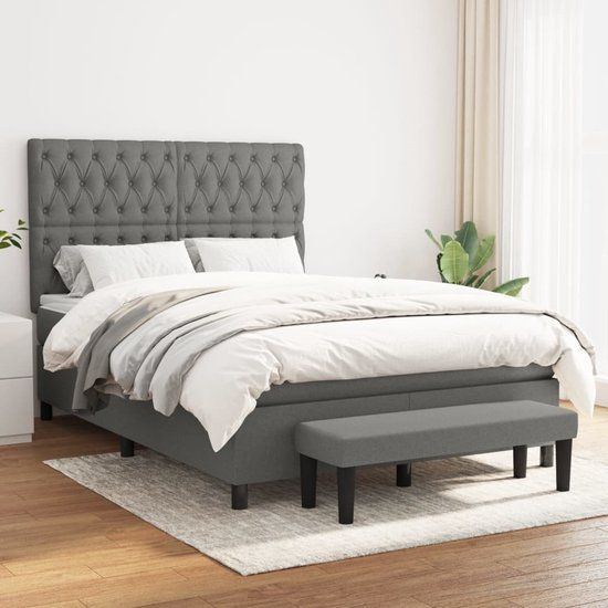 vidaXL Boxspring met matras stof donkergrijs 140x200 cm