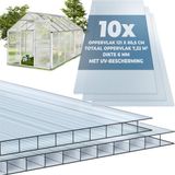 tectake® Set van 10 Polycarbonaat Platen - Stevige Lichtdoorlatende, UV-Bestendige Dubbelwandige Platen - 121 x 60,5 cm - 7,32m² totaal - Transparant - Broeikas Tuinkas Plaat - 6 mm dik