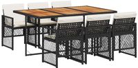 vidaXL Ensemble de jardin 7 pièces avec coussins polyrotin noir