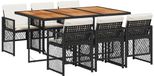 vidaXL Ensemble de jardin 7 pièces avec coussins polyrotin noir