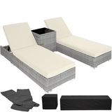 TecTake 403770 Set de lits de repos en osier avec table - Gris