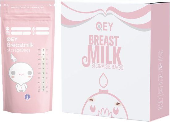 QEY® 120 Stuks Moedermelk Bewaarzakjes – Lekvrij, BPA-vrij & Steriel – Stevig & Plat Ontwerp – Handig Schrijfvlak – Bewaarzakjes voor Borstvoeding – Geschikt voor Vriezer & Koelkast - Roze