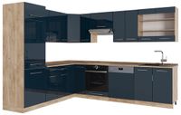 Vicco Hoekkeuken Fame-Line, Donkerblauw hoogglans/Goudkleurig Eiken, 287 x 227 cm, WB Eik