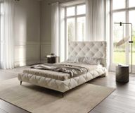 DELIFE Cadre de lit rembourré Nayara 140x200 cm Bouclé Crème-Blanc