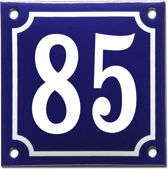 EmailleDesignÂ® Emaille huisnummer blauw/wit nr. 85