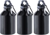 Merkloos / Sans marque Makito Western Europe Waterfles - 6x - Zwart - Aluminium - 330 ml - Schroefdop - met Karabijnhaak - Bidon