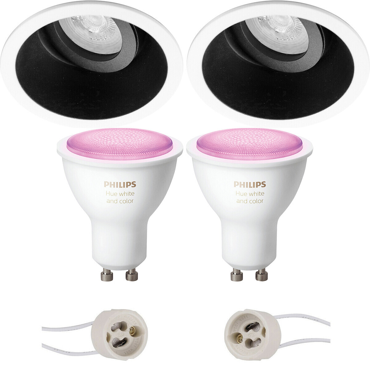 BES LED Pragmi Zano Pro - Inbouw Rond - Mat Zwart/Wit - Kantelbaar - Ø93mm - Philips Hue - LED Spot Set GU10 - White and Color Ambiance - Bluetooth