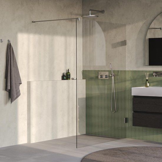 Brauer Saniclass Create inloopdouche 130x200cm profielloos met antikalk en 8mm veiligheidsglas geborsteld RVS 4JC1-130g