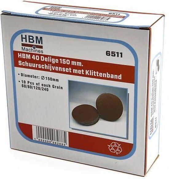 HBM 40 Delige 150 mm Velcro Schuurschijvenset met Klittenband